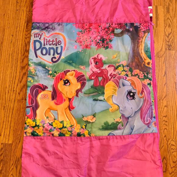 My Little Pony 2005 Sleeping Bag Pink Floral Horses Blanket Rainbow Zip Up - Picture 2 of 15